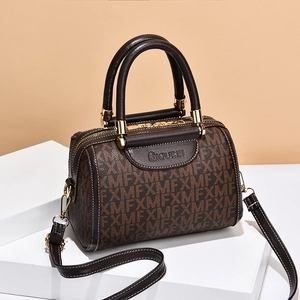 Borsa Boston Vintage In Pelle PU Da Donna Stampa Monogramma Borsa A Spalla Dettagli Dorati Chiusura Con Cerniera Tracolla