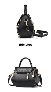 Detail of black embossed faux leather crossbody bag with gold zippers and hardware
