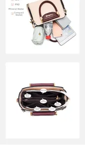Detail view of large capacity crossbody bag interior with multiple storage compartments