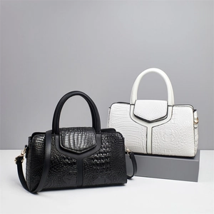 Fashionable crocodile pattern handbags in black and white with detachable shoulder straps