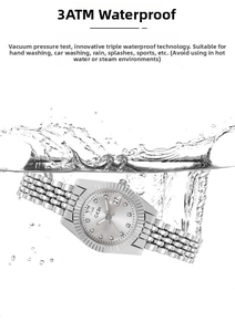 Dettaglio dell'orologio in acciaio argento immerso che mostra l'impermeabilità 3ATM