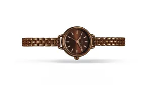 Gros plan d'une montre GEDI pour femme avec bracelet gourmette en alliage de couleur café