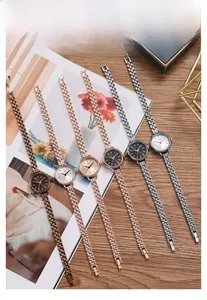 Collection de montres à quartz élégantes pour femmes avec bracelet chaîne fin en or rose et argent