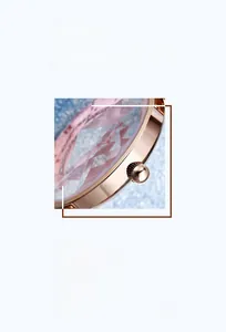 Macro shot of GEDI women's watch featuring a diamond-cut glass mirror and textured crown