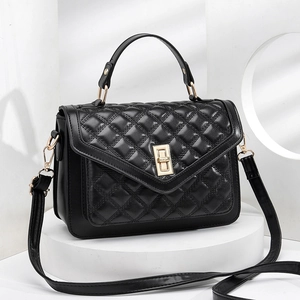 Quilted Shoulder Bag For Women PU Leather Crossbody Handbag Gold Twist Lock Top Handle Elegant Fashion Small Square Purse
