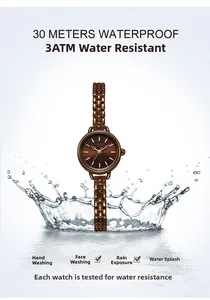 Vue détaillée de l'étanchéité 3ATM de cette élégante montre à quartz en alliage pour femmes