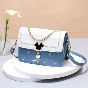 Women Shoulder Crossbody Bag PU Leather Heart Quilted Contrast Color Metal Chain Strap Small Square Style Gift