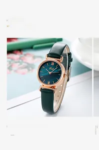 Detail of Gedi quartz watch with dark green textured dial and rose gold metal case