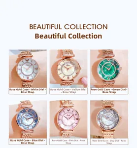 Collection of rose gold watches with crystal dials in six various elegant colors