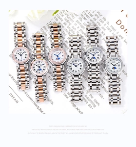 Collection de six montres à quartz en acier avec strass, affichage de la date et phase de lune