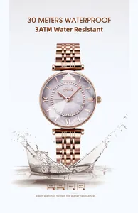 Rose gold steel women watch featuring 3ATM water resistance with dynamic splashing water