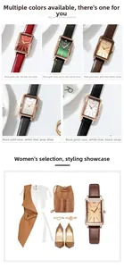 Vue détaillée de la montre à quartz vintage GEDI avec divers bracelets en cuir colorés