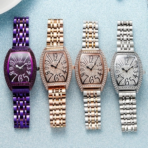 Orologi al quarzo di lusso a forma tonneau con lunetta in strass in quattro colori diversi