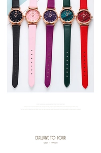 Detailed close-up of Gedi women's quartz watches with starry sky and marble dials