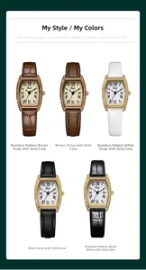 Detail of Gedi tonneau quartz watch featuring roman numerals and diamond-set dial