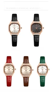 Close-up of Gedi women watches with leather bamboo pattern straps and date display