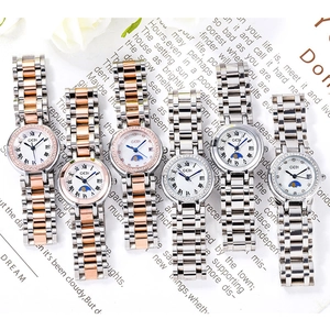 Montre élégante pour femme en acier inoxydable étanche avec calendrier et phase de lune