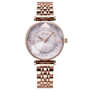 Luxury rose gold women's watch with mother-of-pearl dial and crystal embellishments