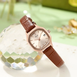 Women Quartz Watch Square Tonneau Case Calendar Date Display Minimalist Crocodile Pattern Leather Strap Waterproof Vintage