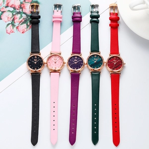 Elegant women's starry sky quartz watch collection with colorful leather straps