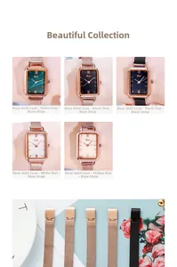 Five assorted retro square quartz watches for women with mesh straps and diverse dial colors