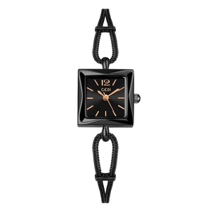 GEDI dameshorloge zwart vierkant met geweven armband bandje en minimalistisch ontwerp