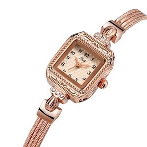 Luxury Gedi women's square watch in rose gold with snake chain and crystal accents