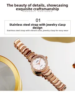 Détails de la montre à quartz GEDI avec bracelet en acier or rose et incrustations
