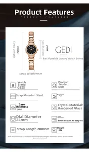 Spécifications de la montre femme or rose avec cadran noir 24mm et lunette sertie