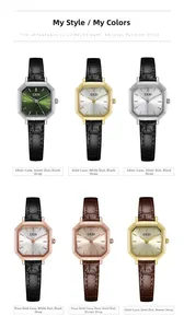 Detailed grid showing octagon vintage quartz watches with leather straps in multiple colors