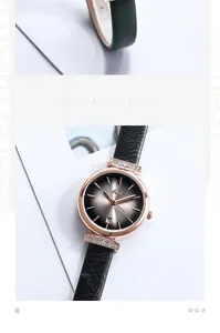 Detailansicht der Gedi Modeuhr mit Roségold-Diamantlünette und schwarzem Lederarmband