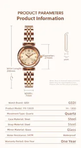 Dessin technique détaillé de la montre à quartz en or rose avec strass et bracelet maille