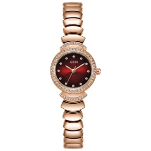 Montre GEDI pour femme en or rose avec cadran dégradé rouge et strass brillants