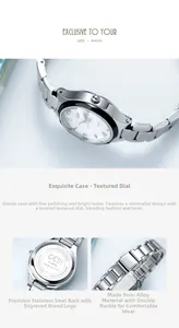Détails d'une montre à quartz argentée avec dos en acier et bracelet métallique