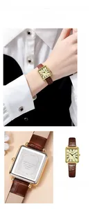 Zusammengesetzte Ansicht der Vintage-Quarzuhr mit römischen Ziffern und Lederarmband