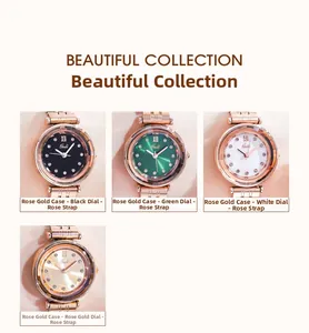 Vues détaillées de montres à quartz pour femmes avec bracelets or rose et cadrans variés