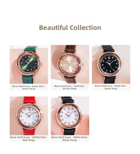 Detailed collection of vintage leather strap watches for women in five assorted colors