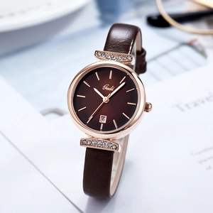 Mode Damen Quarzuhr Mit Strass Lederarmband Wasserdicht Kalender Elegant Lässig Armbanduhr