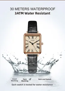 Vintage-Damenuhr mit quadratischem Gehäuse und 3ATM Wasserdichtigkeit im Wasserspritzer