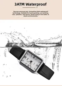Detail showing 3ATM water resistance test of this vintage square quartz watch