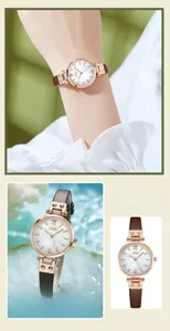 Dettaglio orologio GEDI donna con cassa oro rosa, quadrante in madreperla e pelle