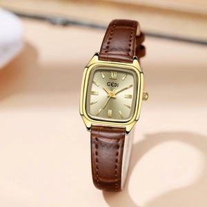 Orologio Al Quarzo Quadrato Vintage Da Donna Cassa In Lega Impermeabile Cinturino In Vera Pelle Elegante