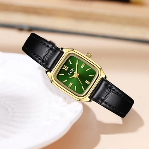 Orologio GEDI da donna al quarzo, cassa dorata quadrata, quadrante verde e cinturino in pelle