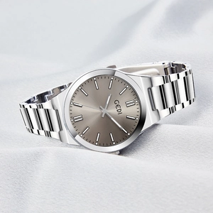 GEDI fashion women quartz watch with grey sunray dial and silver steel band on silk fabric