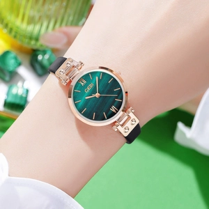 Orologio elegante GEDI da donna con quadrante verde smeraldo e cassa oro rosa su pelle nera