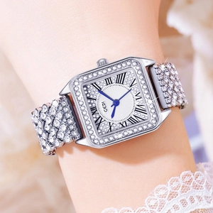 GEDI luxury square women's quartz watch with full crystal diamonds and Roman numerals