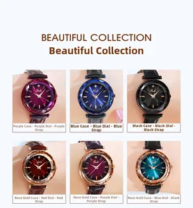 Collection de montres à quartz pour femmes avec cadran facetté et bracelet en cuir
