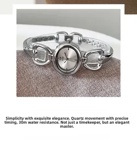 GEDI silver oval bangle watch with quartz movement and 30m water resistance features
