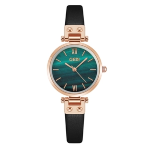 Orologio GEDI da donna con cassa oro rosa, quadrante malachite verde e cinturino in pelle nera
