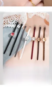 Detailed overhead shot of colorful slim leather strap vintage watches for women